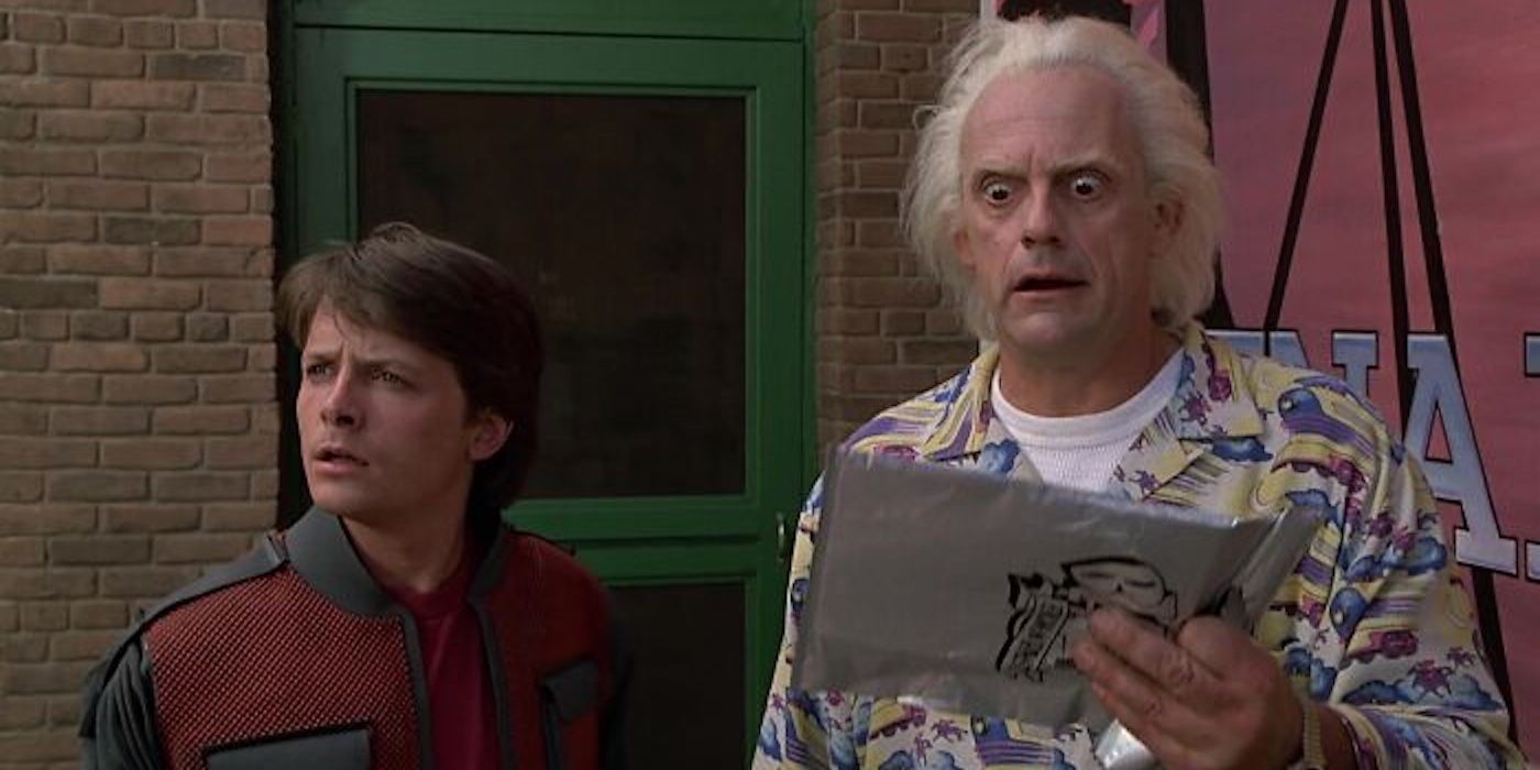 Doc Brown (Christopher Lloyd) is less than impressed with Marty McFly's (Michael J. Fox) purchase of Grays Sports Almanac in Back to the Future Part II.