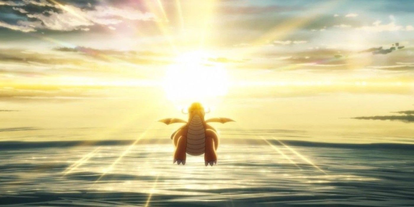 dragonite &amp; mailman image with Dragonite flying over an ocean at sunset