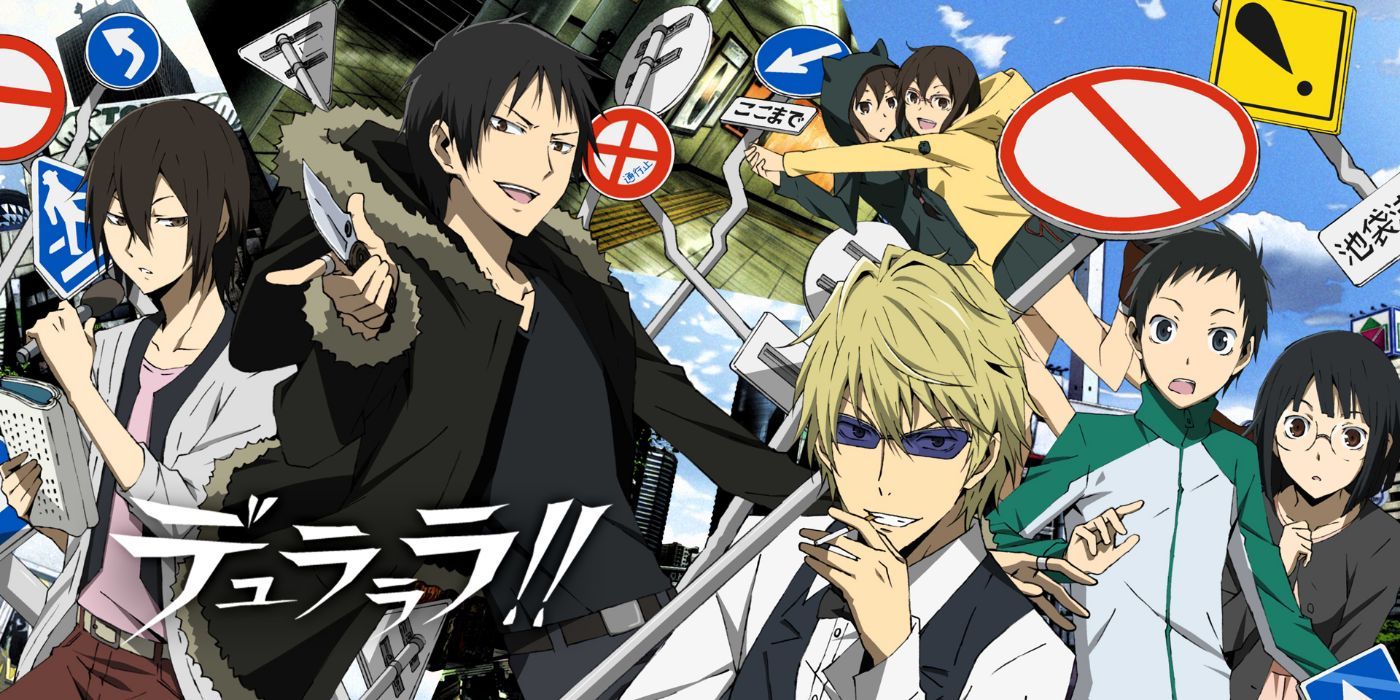 Cast of Durarara looking at the camera