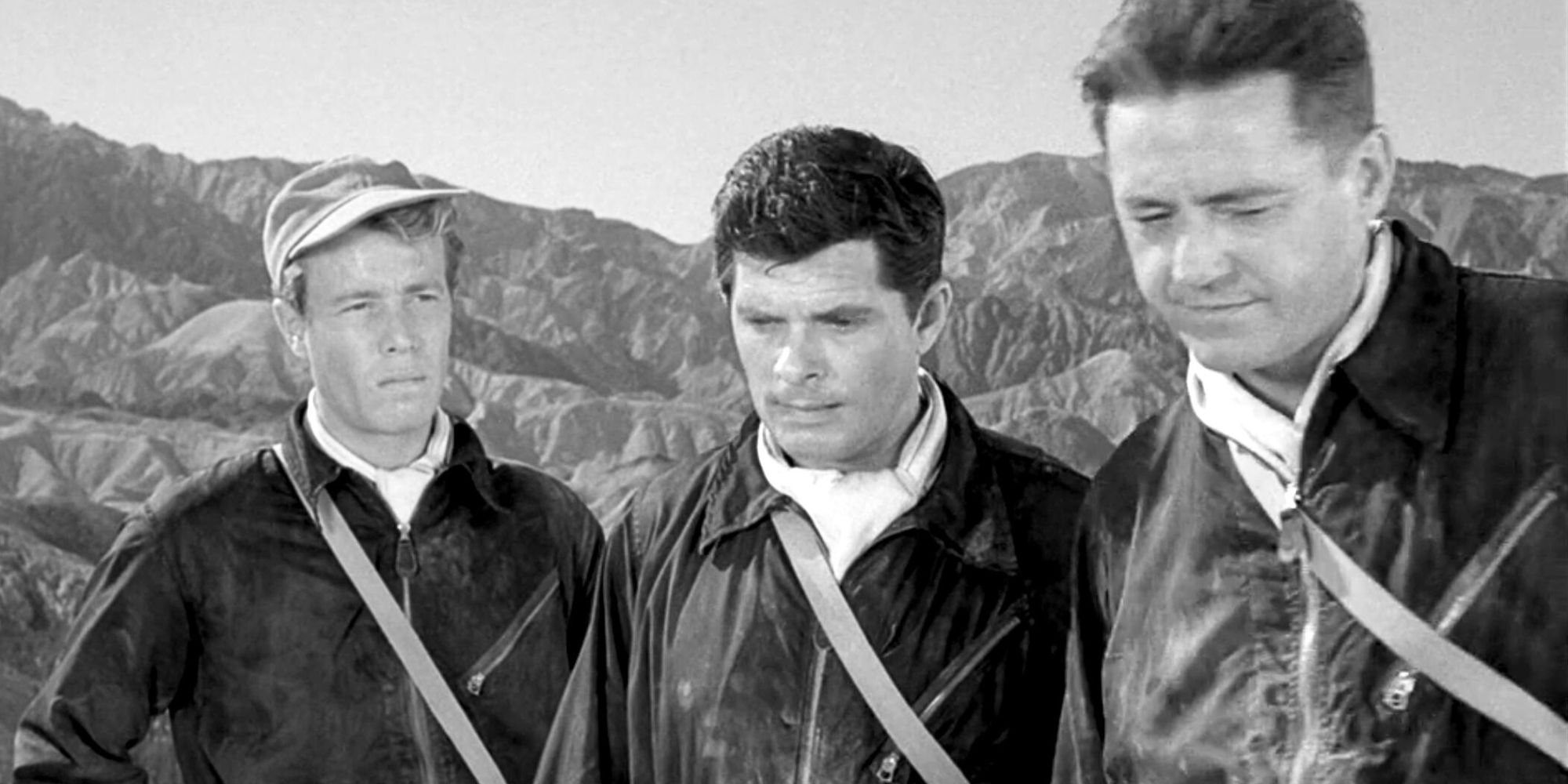 Edward Binns, Dewey Martin and Ted Otis Sr. standing shoulder to shoulder in The Twilight Zone episode I Shot an Arrow into the Air