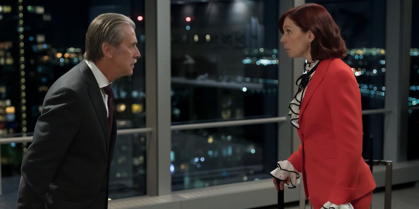 Alan Ruck and Carrie Preston facing off in Elsbeth Season 2 Episode 10