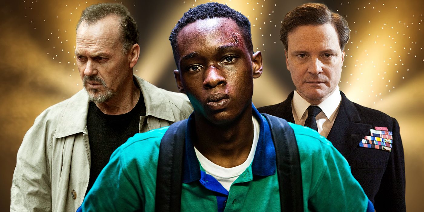 Blended image showing characters from Birdman, Moonlight, and The King's Speech