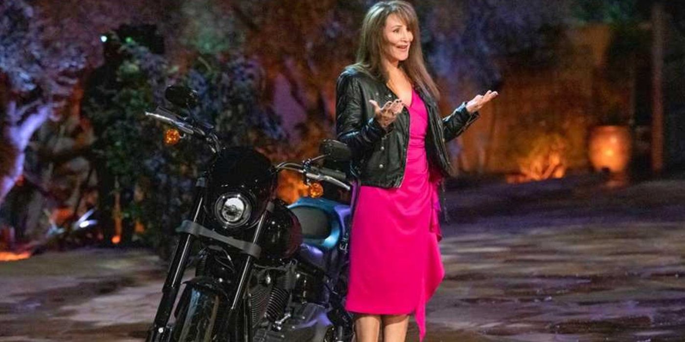 Faith Martin's motorcycle entrance on 'The Golden Bachelor'.