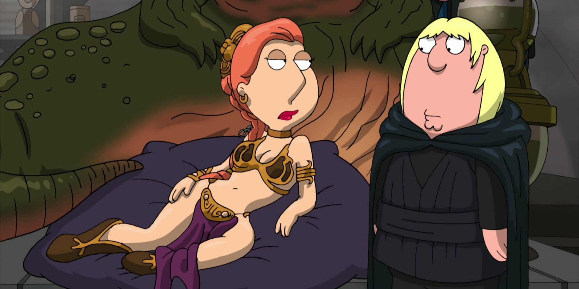 lois-dressed-as-leia-in-return-of-the-jedi-and-chris-as-luke-in-jabba&rsquo;s-hut