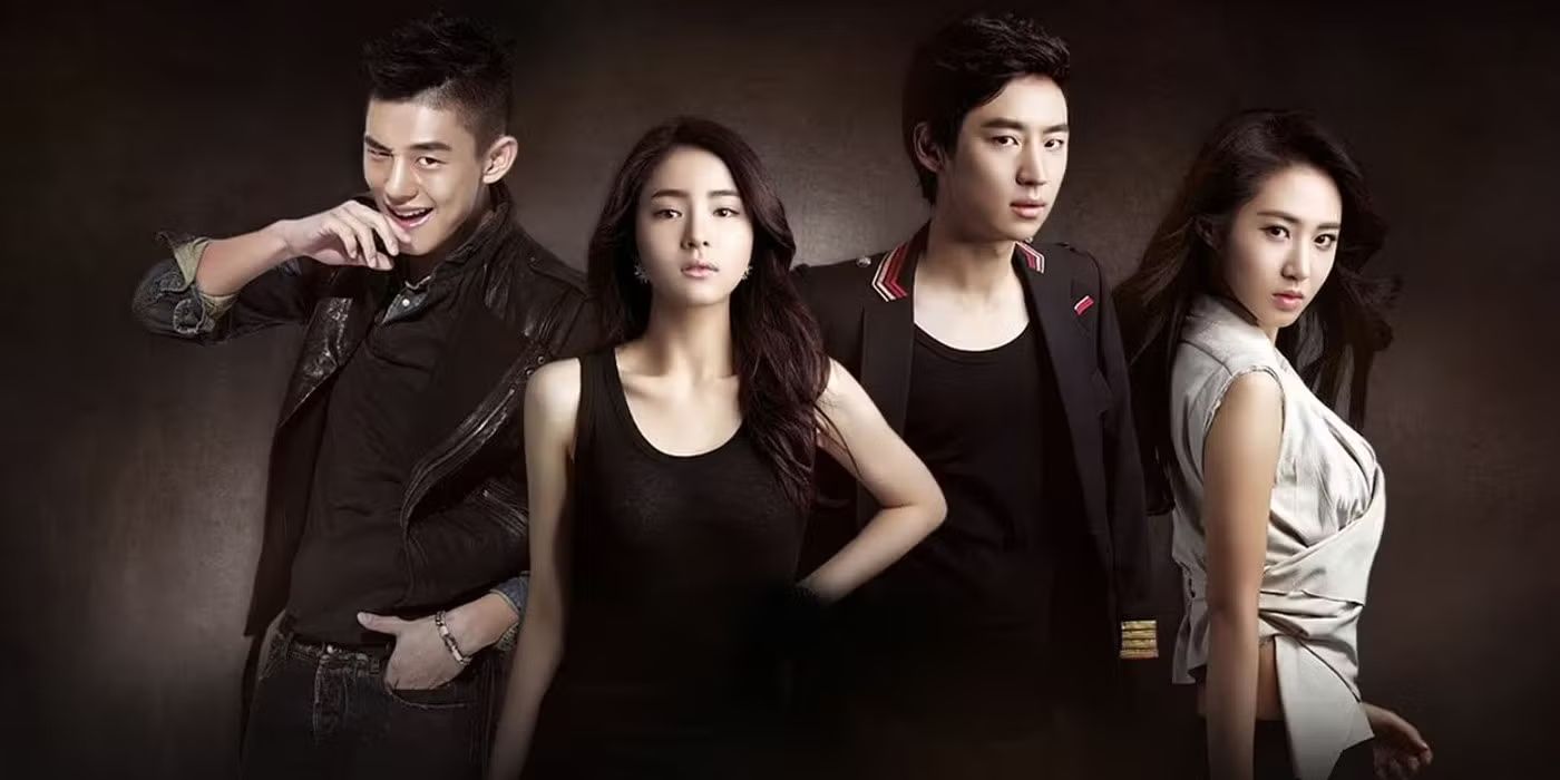 Yoo Ah-in, Shin Se-kyung, Lee Je-hoon, and Kwon Yu-ri pose with a plain backdrop for Fashion King.