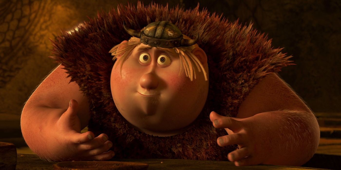 Fishlegs at a table talking in How to Train Your Dragon