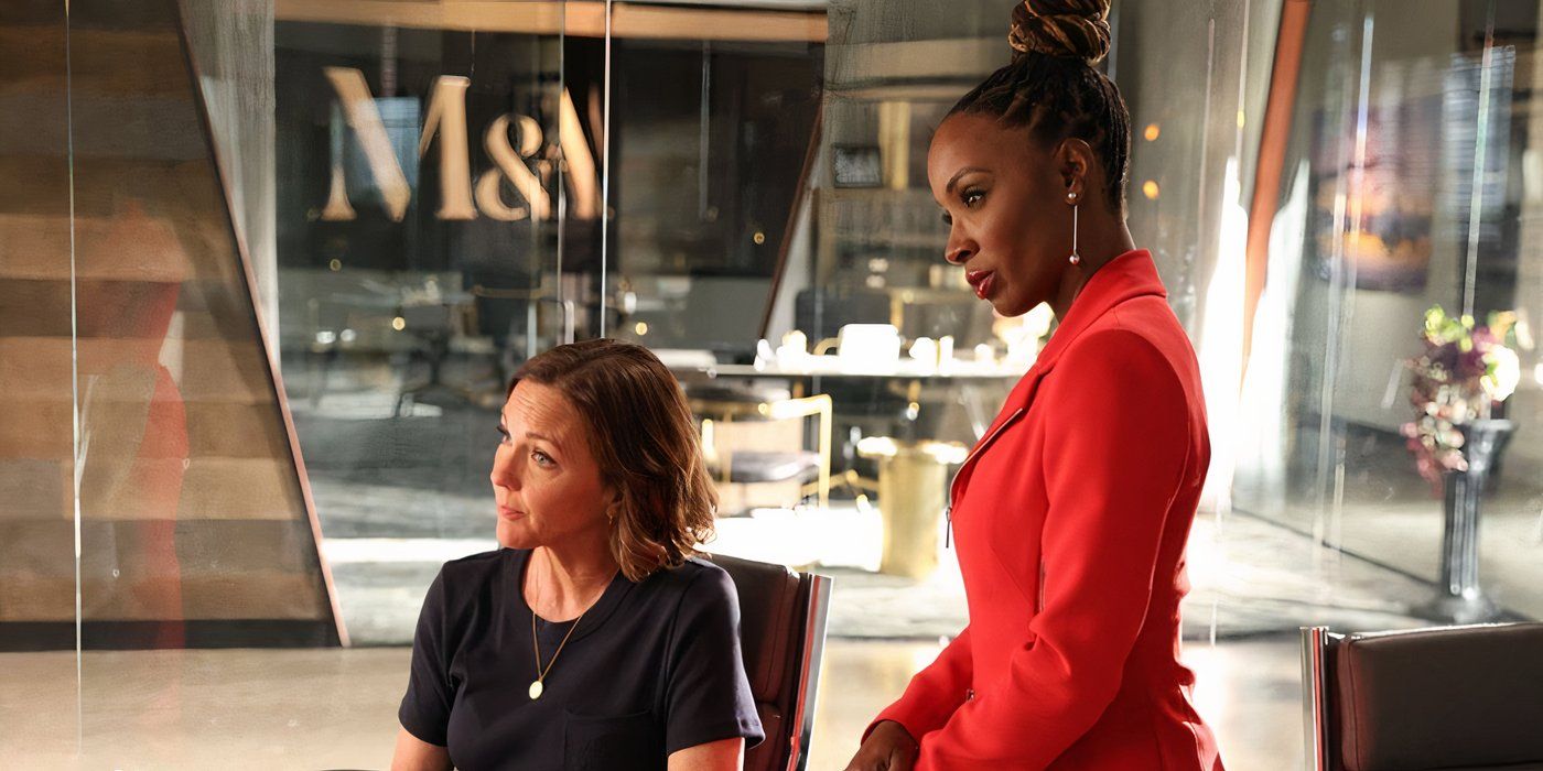 Kelli Williams and Shanola Hampton stare at an interviewee across the table in Found Season 2