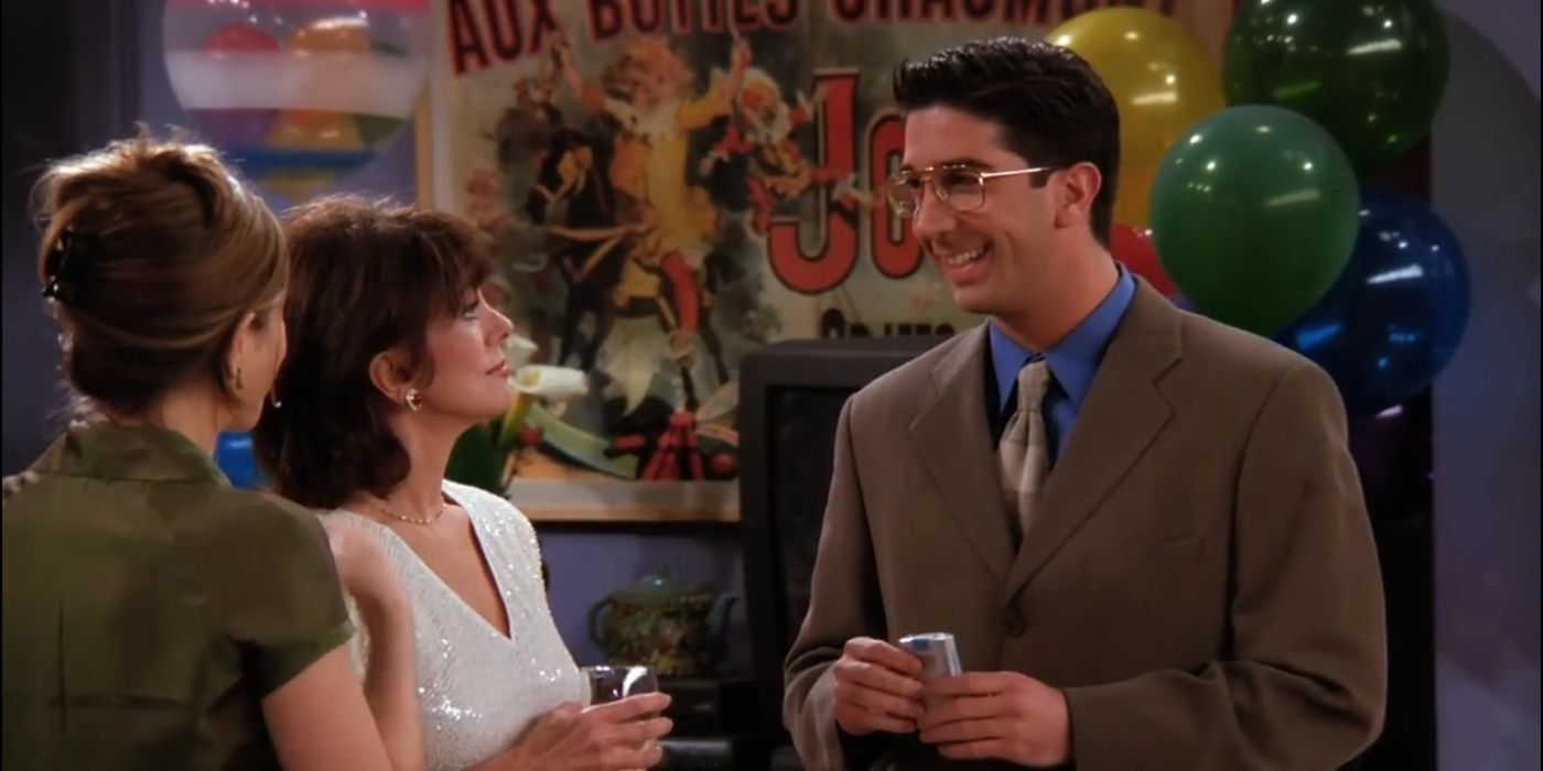 Ross wearing Rachel's dad's glasses in the Friends episode "The One With Two Parties"