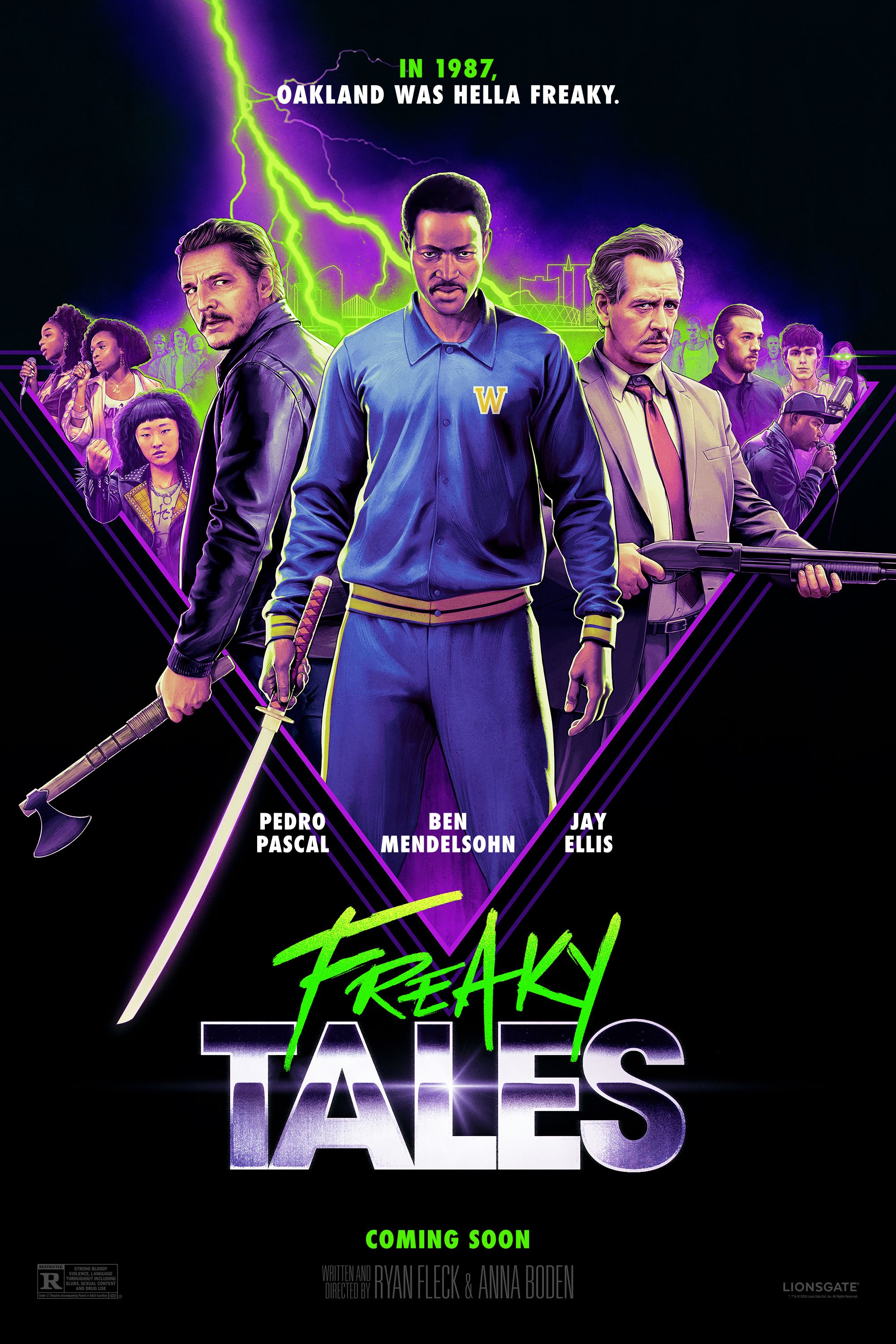 Pedro Pascal, Jay Ellis, Ben Mendelsohn and more pose in a wave of neon lights in the poster for &lsquo;Freaky Tales&rsquo;