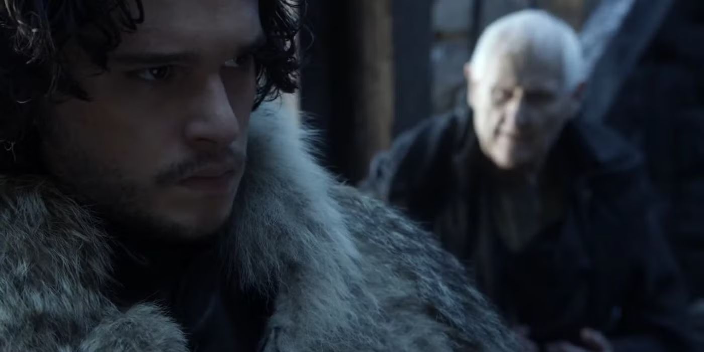 Maeser Aemon (Peter Vaughan) and Jon Snow  (Kit Harington) on Game of Thrones