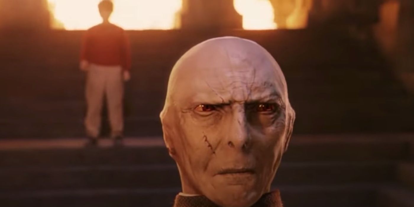 Voldemort talking to Harry, played by Daniel Radcliffe, in &lsquo;Harry Potter and the Sorcerer&rsquo;s Stone.'