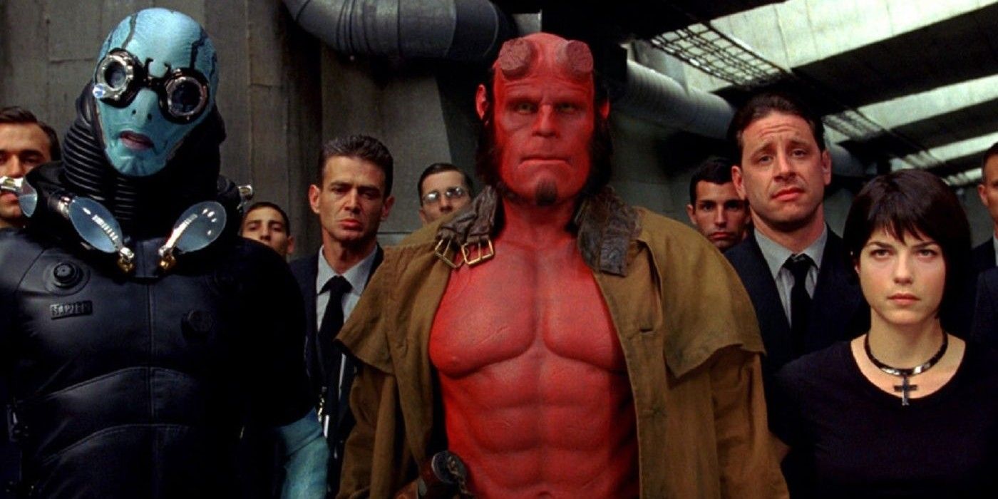 Ron Perlman as Hellboy, Doug Jones as Abe Sapien, and Selma Blair as Liz Sherman in &lsquo;Hellboy II: The Golden Army&rsquo;