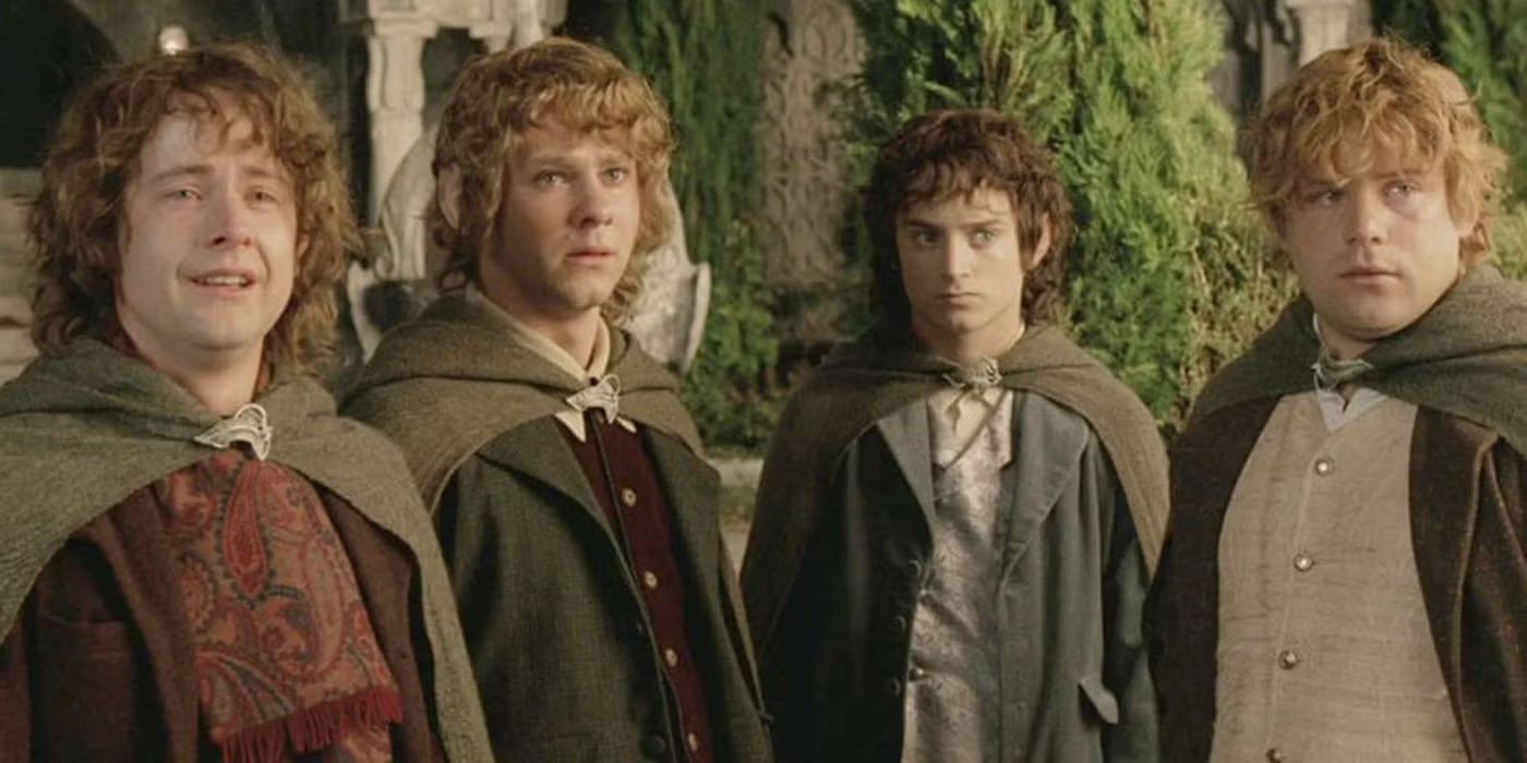 Sam (Sean Astin), Frodo (Elijah Wood), Pippin (Billy Boyd), and Merry (Dominic Monaghan) in The Lord of the Rings the Return of the King