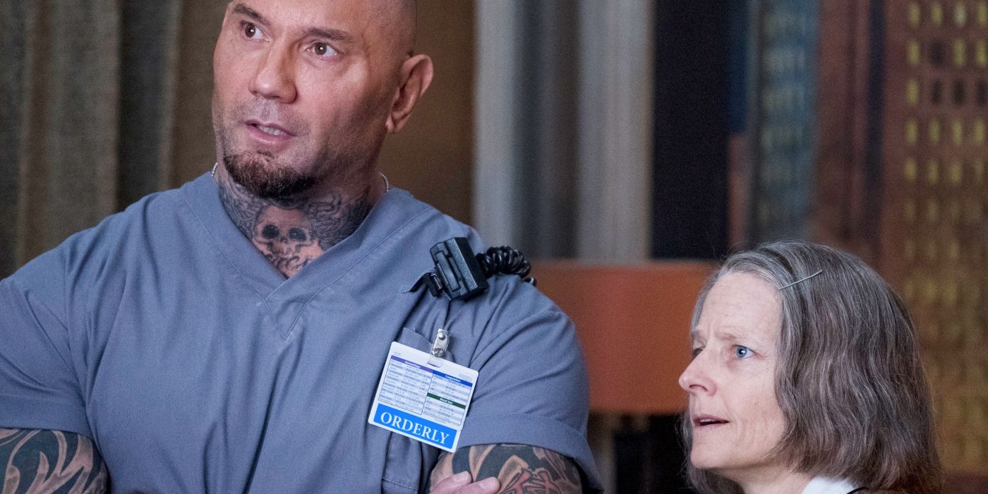 Dave Bautista&rsquo;s Everest towering over Jodie Foster&rsquo;s The Nurse in Hotel Artemis