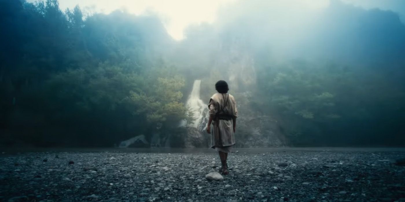 Michael Iskander as David stands before a waterfall on &lsquo;House of David&rsquo;