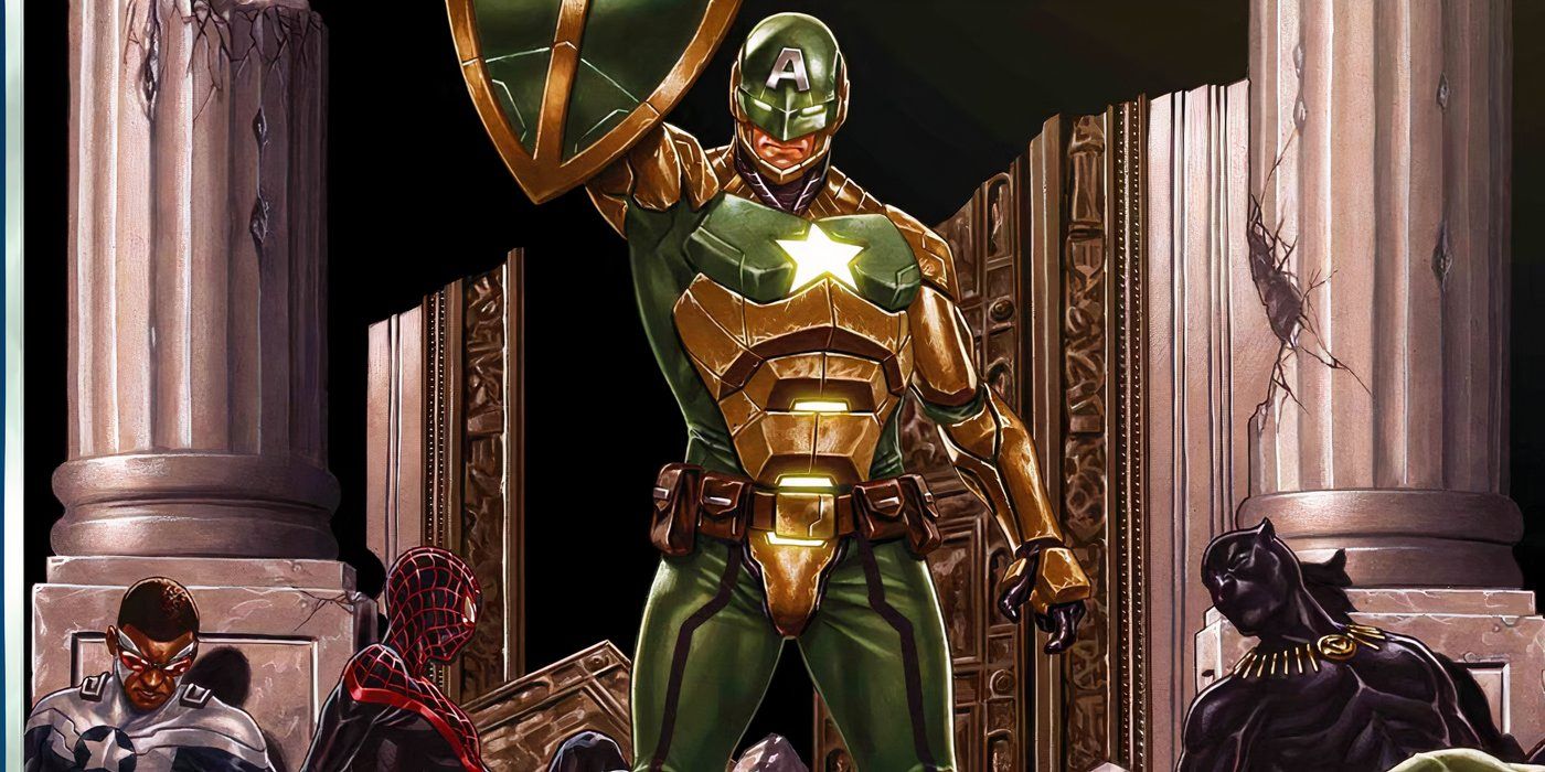 HYDRA Captain America standing above the Avengers in Marvel Comics