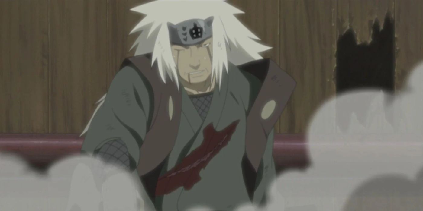 Jiraiya laying with a slashed chest in Naruto.