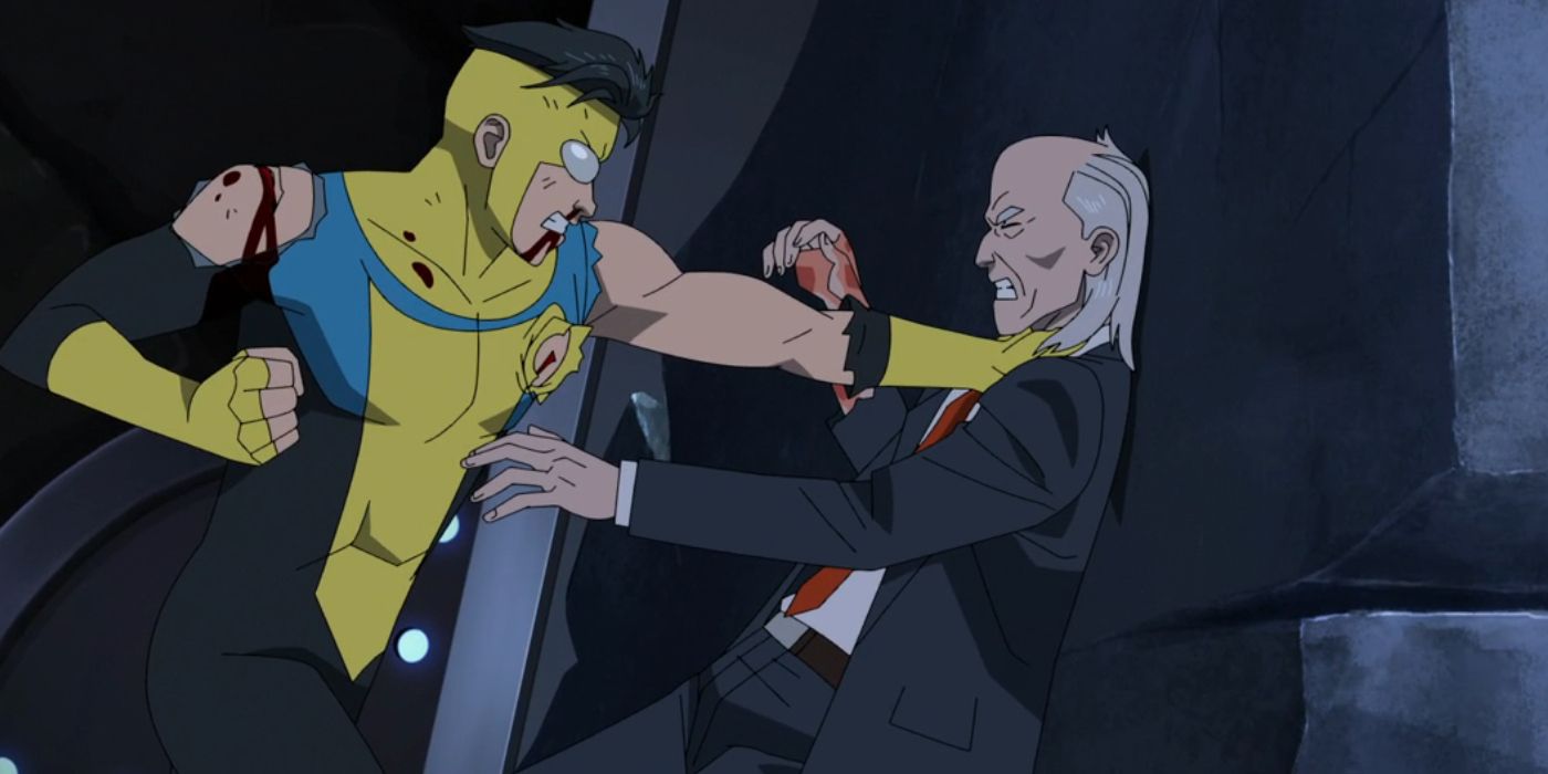 Invincible (Stephen Yeun) attacks Cecil (Walton Goggins) in Season 3, Episode 2 of 'Invincible.'