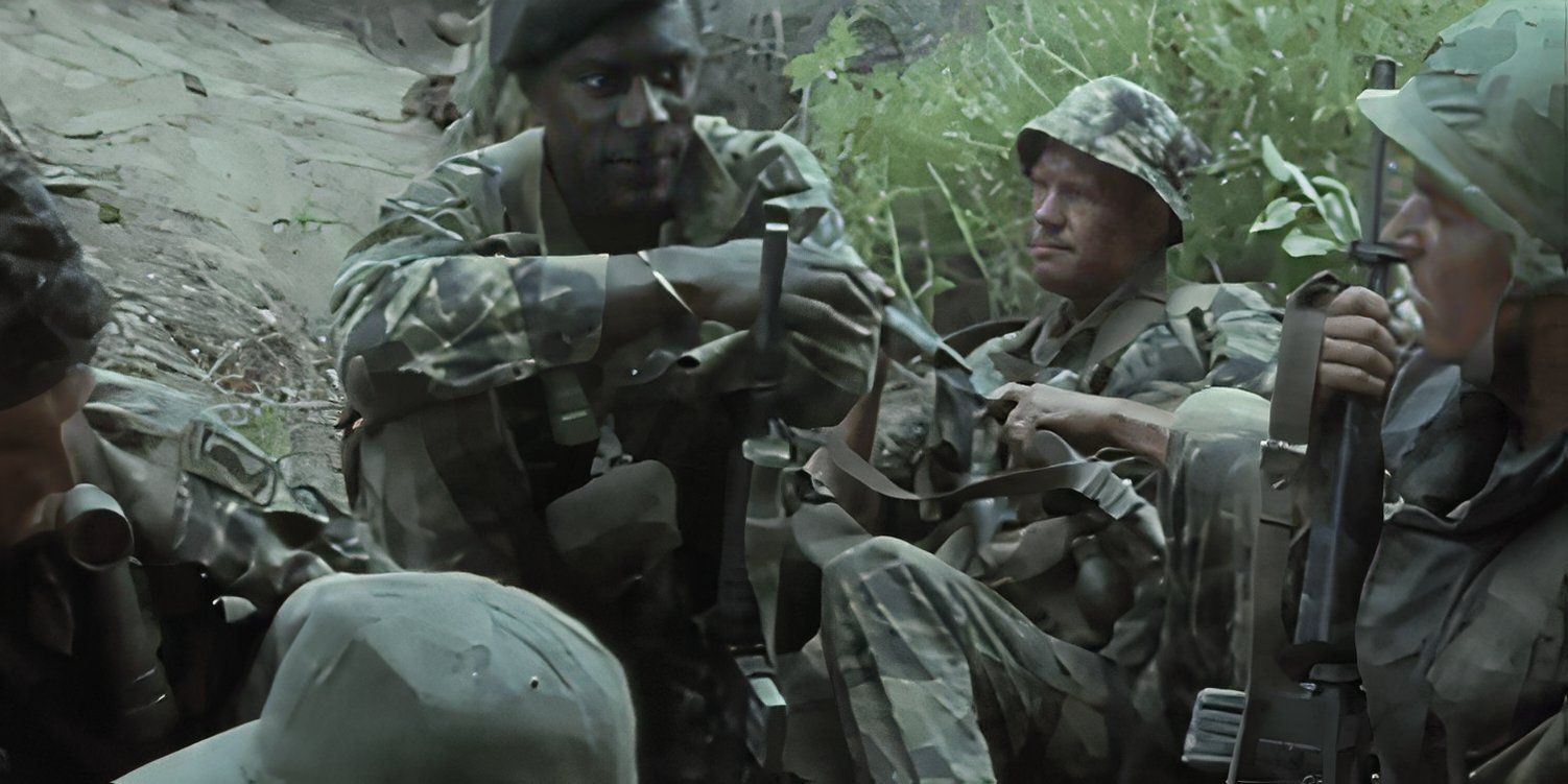 Soldiers sit together during the Vietnam War in 84 Charlie MoPic.