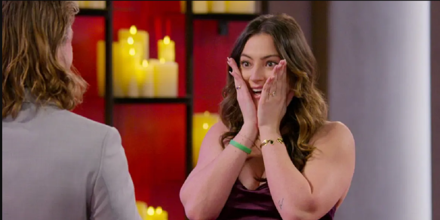 Joey Leveille with a shocked Monica Danús in Love is Blind Season 8 