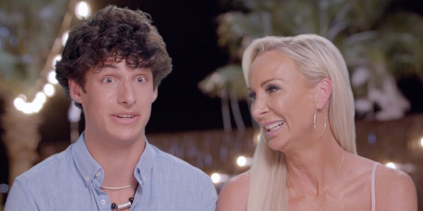 Kellie and her son Joey talk in confessional together for MILF Manor