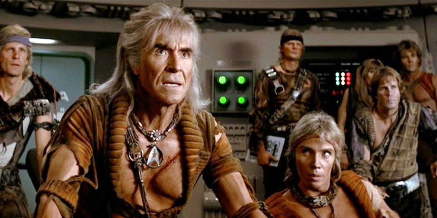 Khan (Ricardo Montalban) and followers on the command deck of Reliant in Star Trek II: The Wrath of Khan.