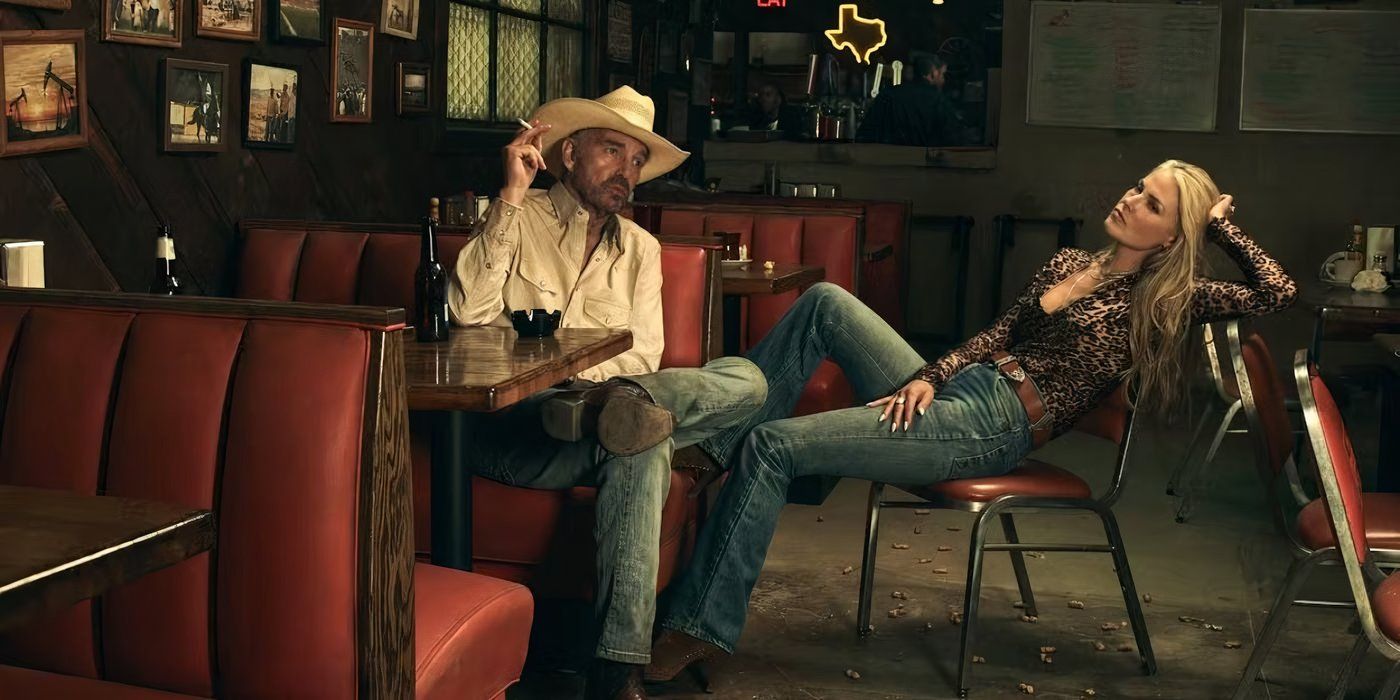 Billy Bob Thornton as Tommy Norris and Ali Larter as Angela Norris in Landman