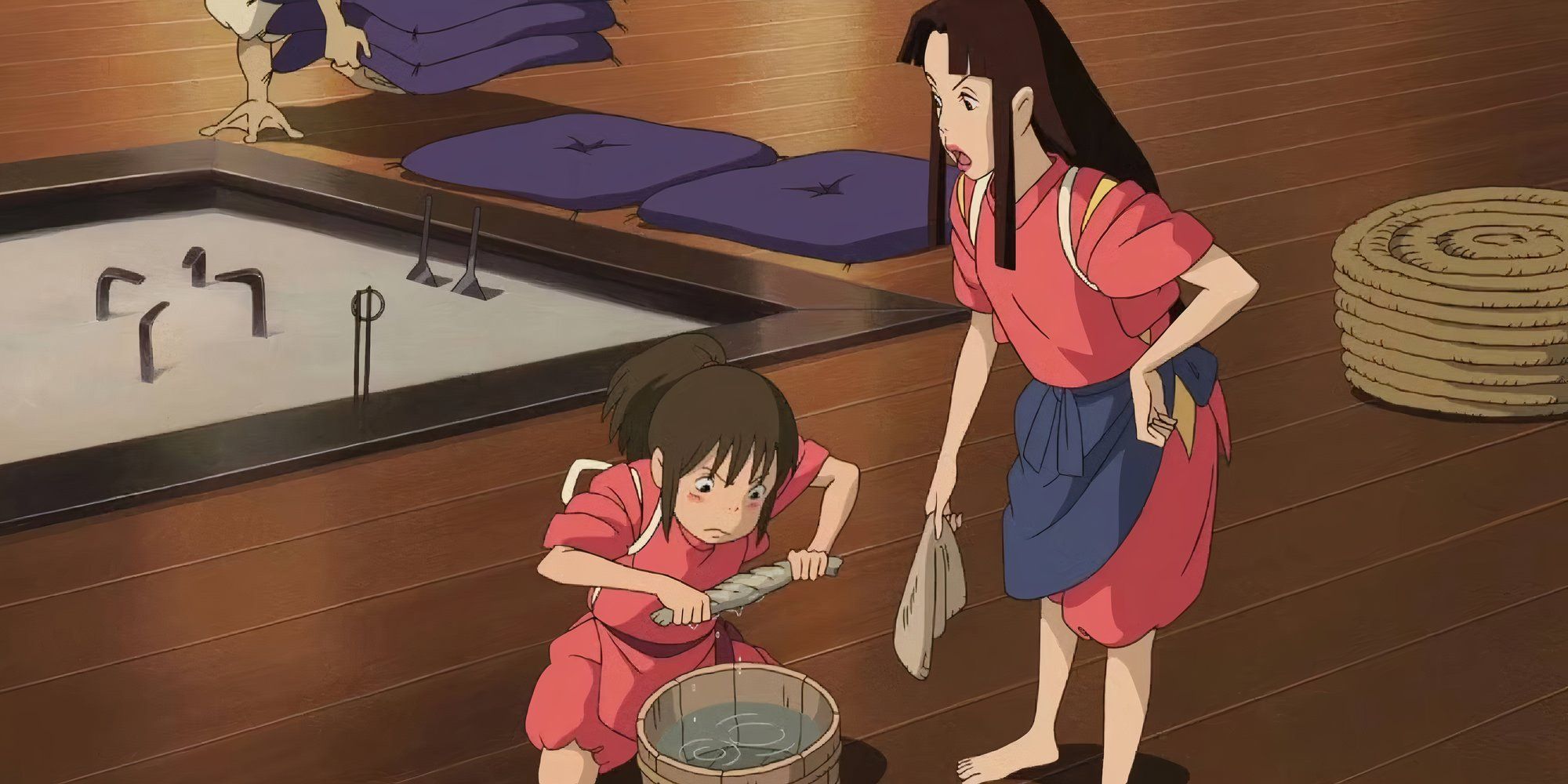 Lin looking at Chihiro at the bathhouse in Spirited Away