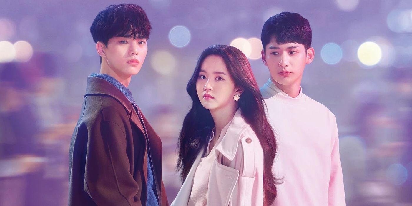 Kim So-hyun, Jung Ga-ram, and Song Kang pose on the poster with a blurred background in Love Alarm.