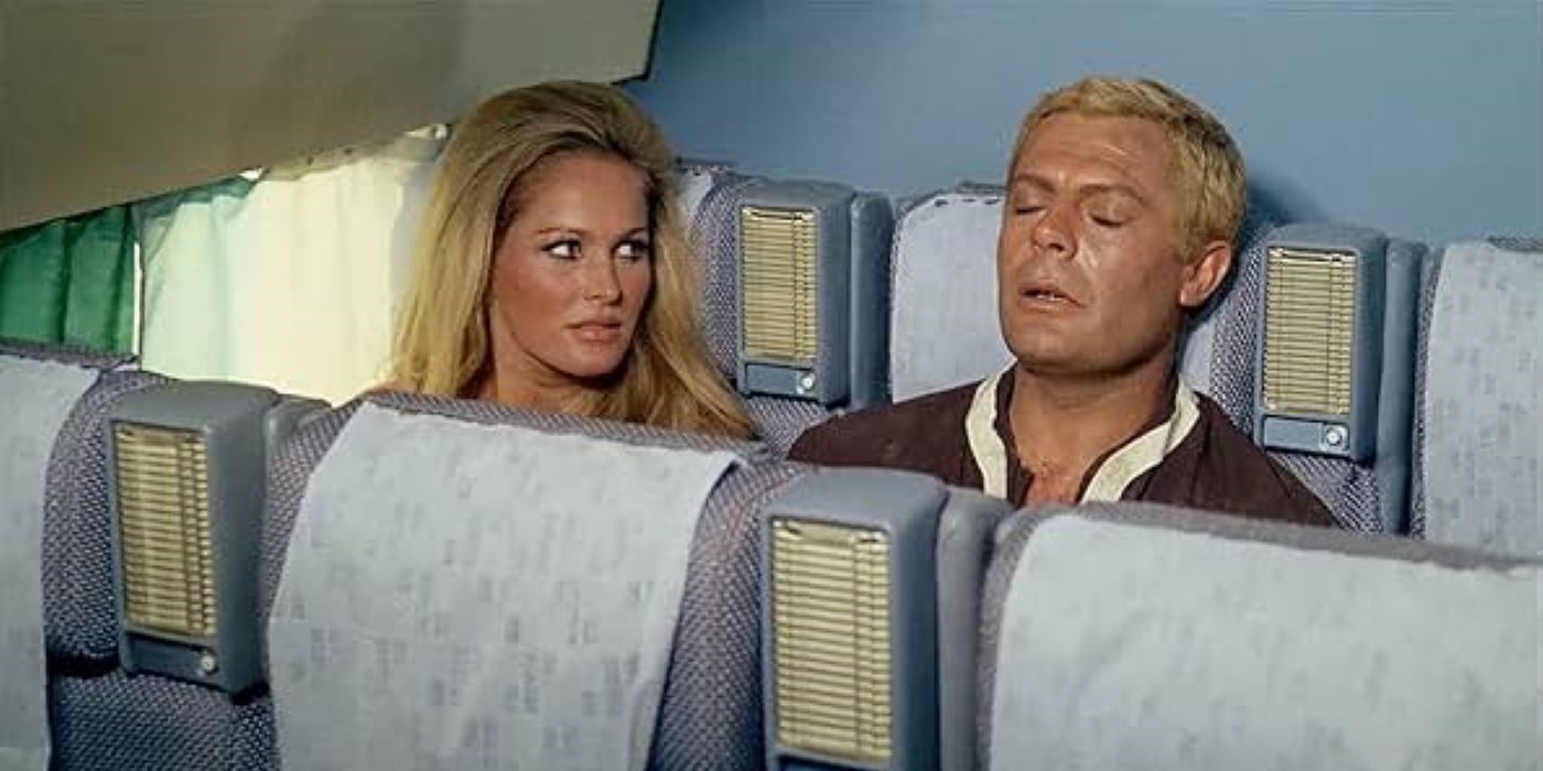 Marcello Mastroianni as Marcello Poletti and Ursula Andress as Caroline Meredith in The 10th Victim