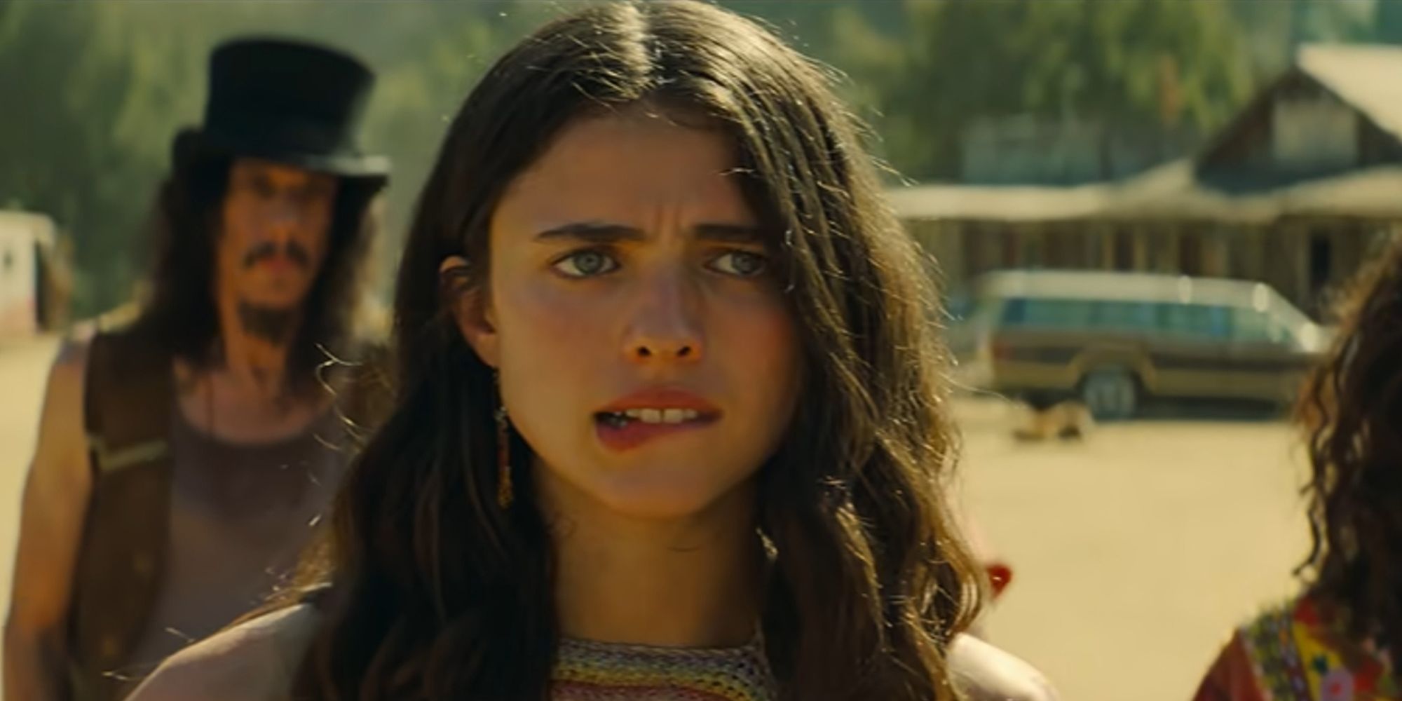 Margaret Qualley as Pussycat bites her lip and looks stressed in Once Upon A Time&hellip; In Hollywood.