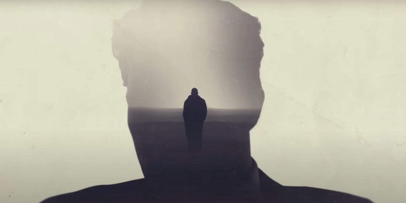 A silhouette of Matthew McConaughey win a man standing within it in the True Detective season 1 opening sequence