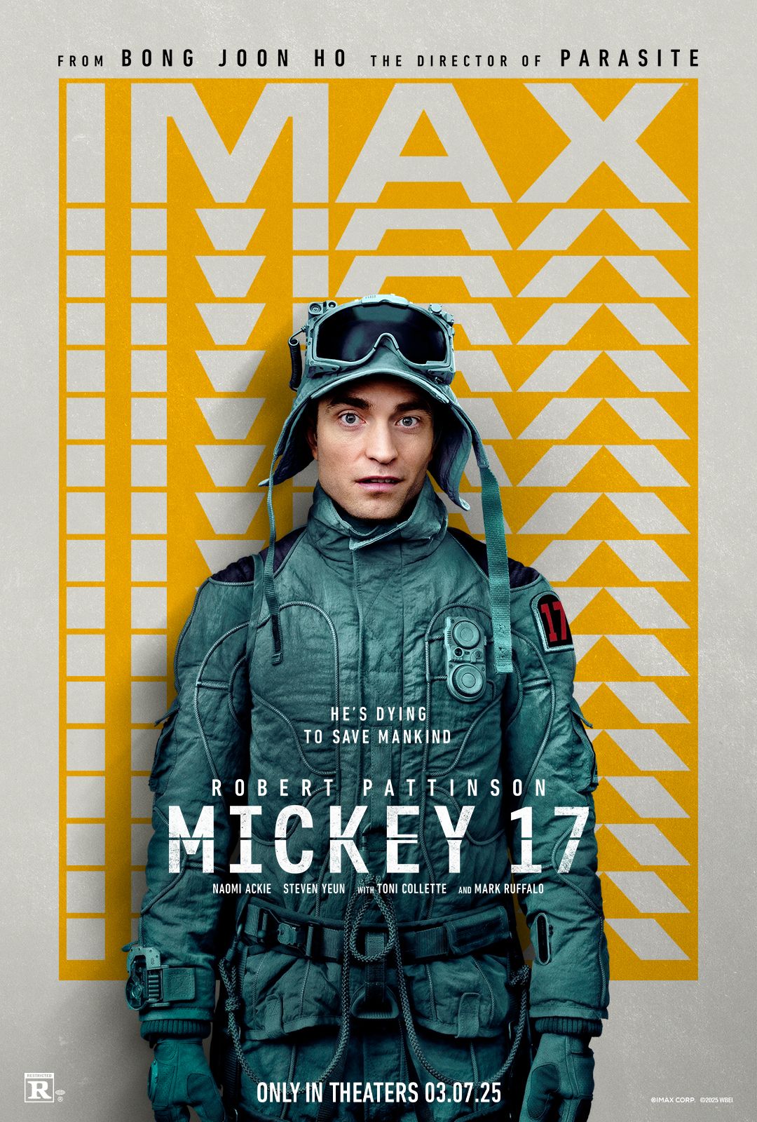 The Mickey 17 IMAX poster art featuring Robert Pattinson