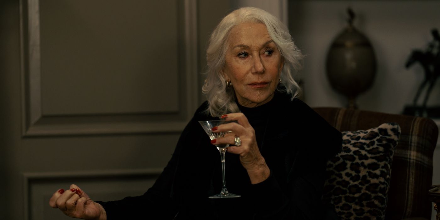 Helen Mirren holding a glass in MobLand