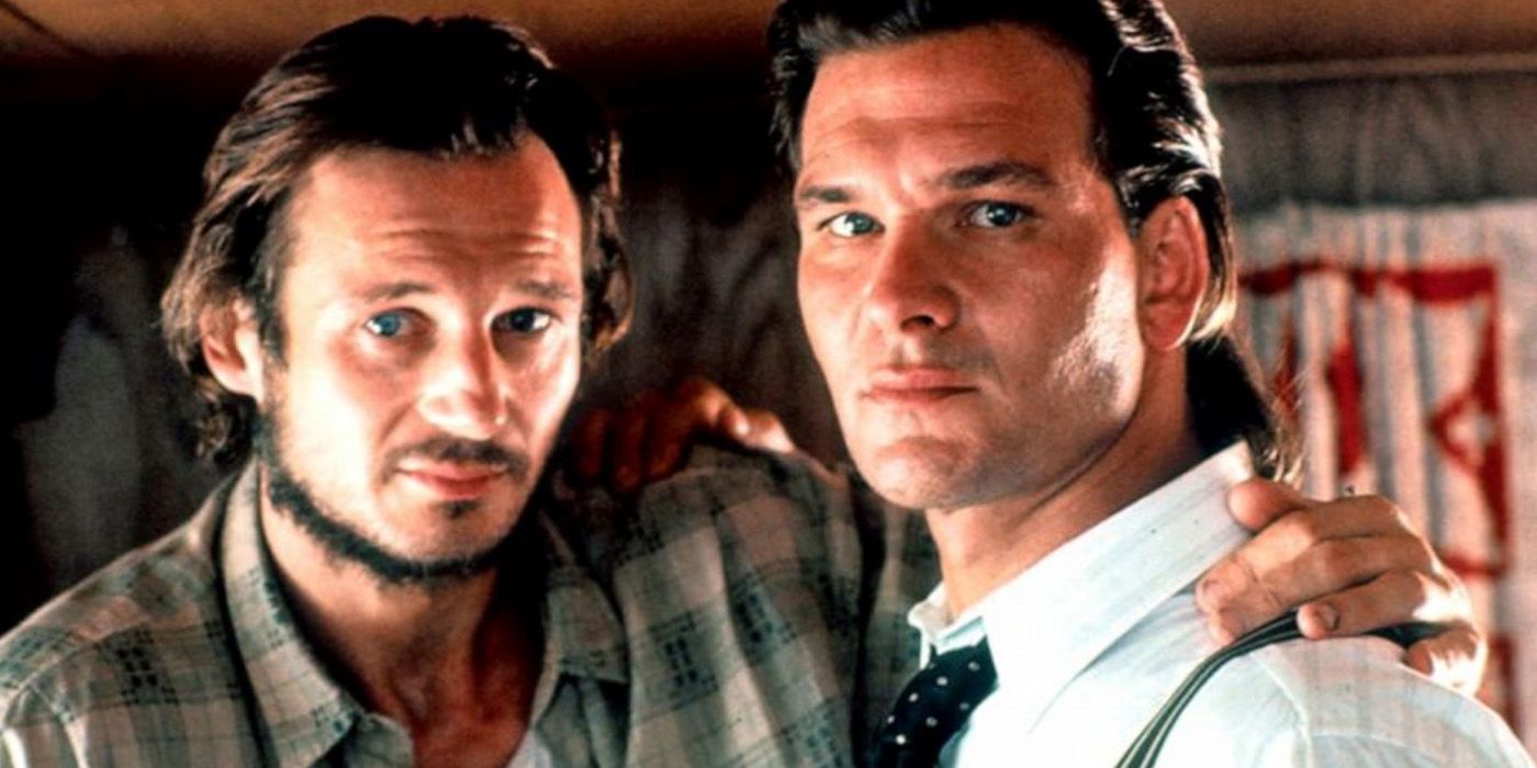 Briar Gates (Liam Neeson) and Truman Gates (Patrick Swayze) together in &lsquo;Next of Kin&rsquo;