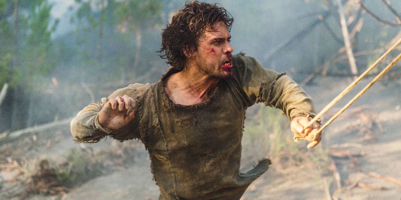Olly Rix as David wielding a sling on 'Of Kings and Prophets'
