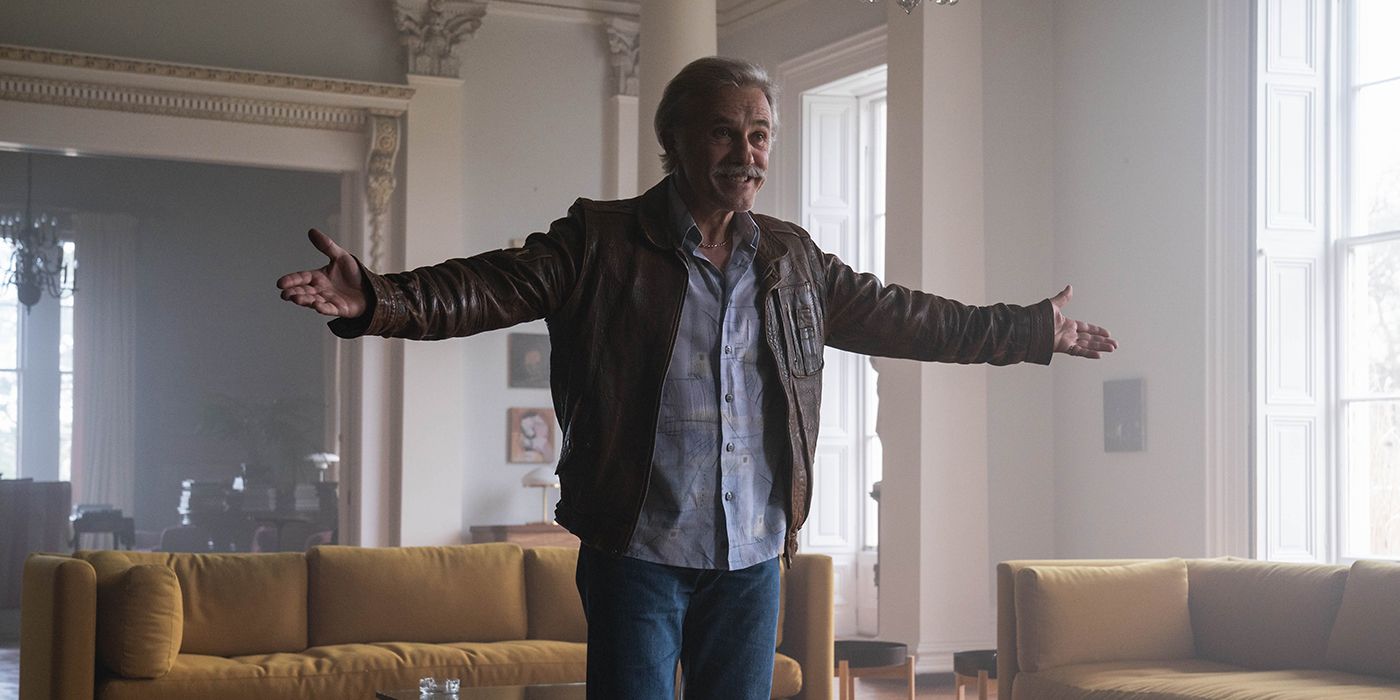 Christoph Waltz with arms wide open in Old Guy