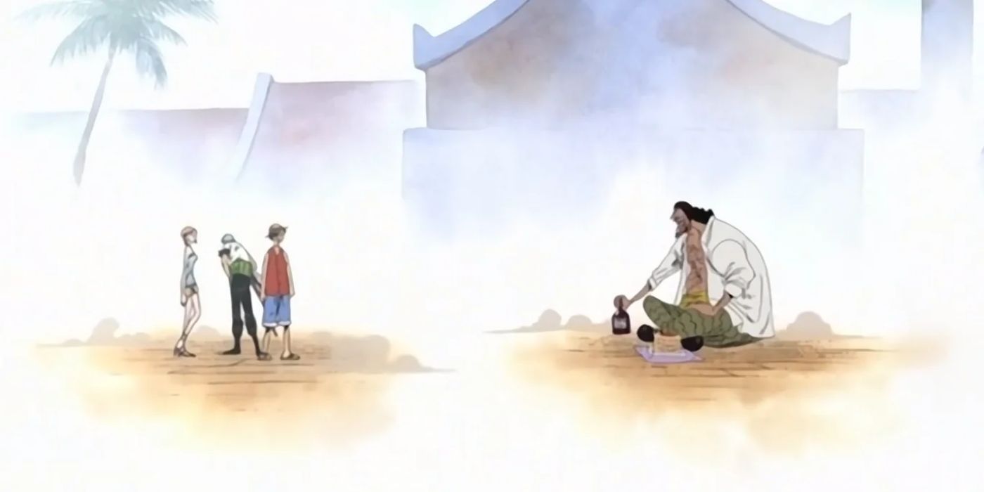 Luffy, Zoro, Nami listen to Blackbeard sitting down in One Piece