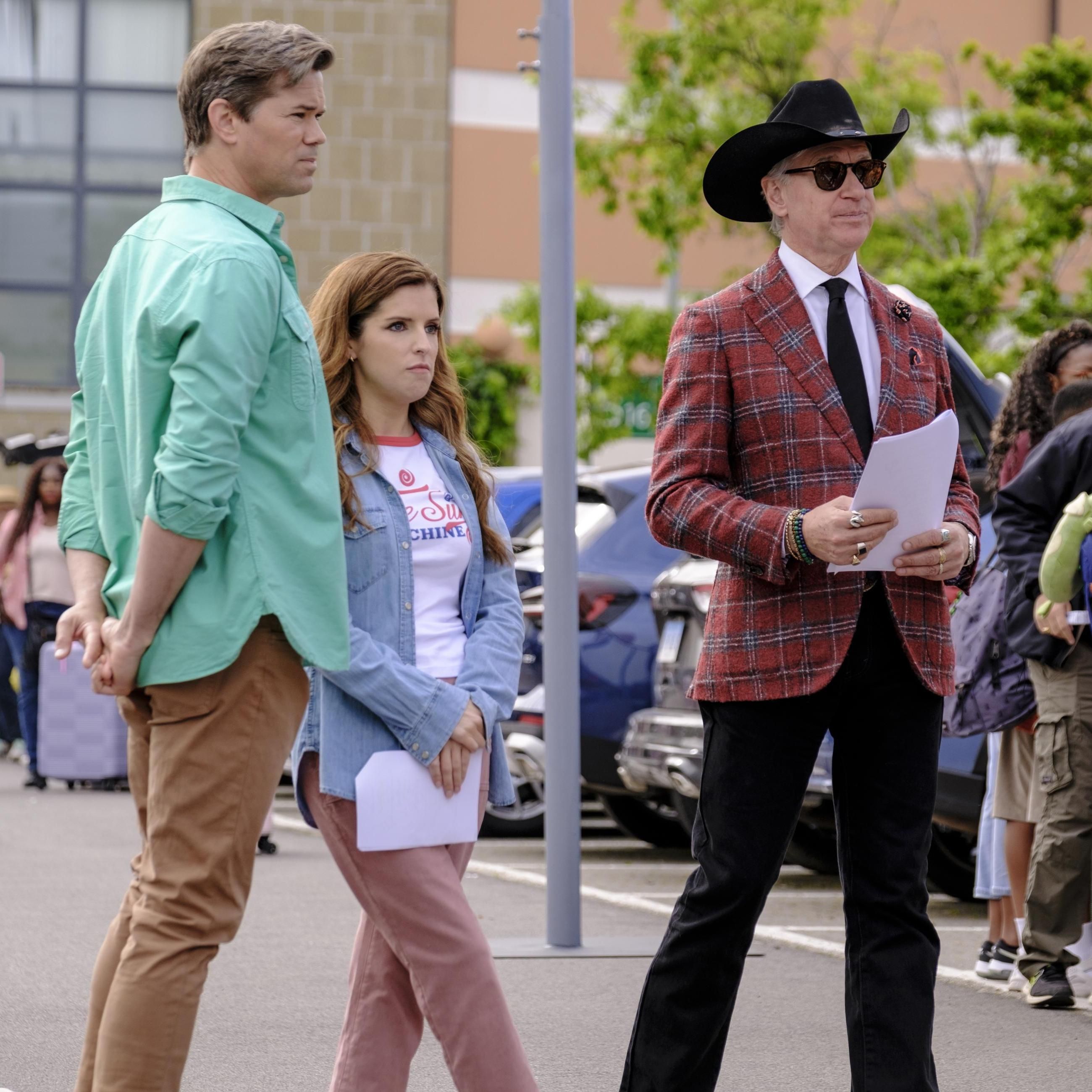 Andrew Rannells, Anna Kendrick, and Paul Feig on the set of &lsquo;Another Simple Favor&rsquo;