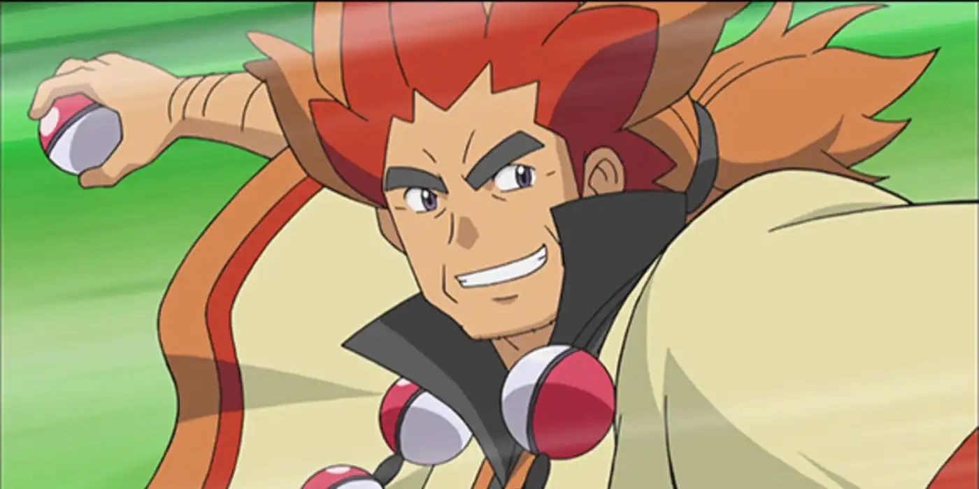 Alder prepares to throw a Pokeball