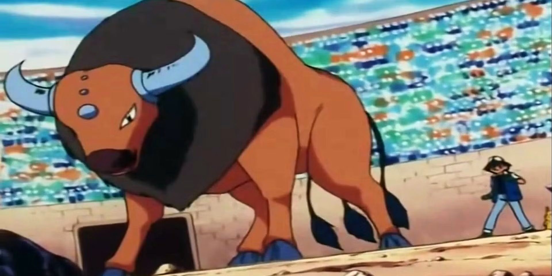 Ash commanding his Tauros in an areana