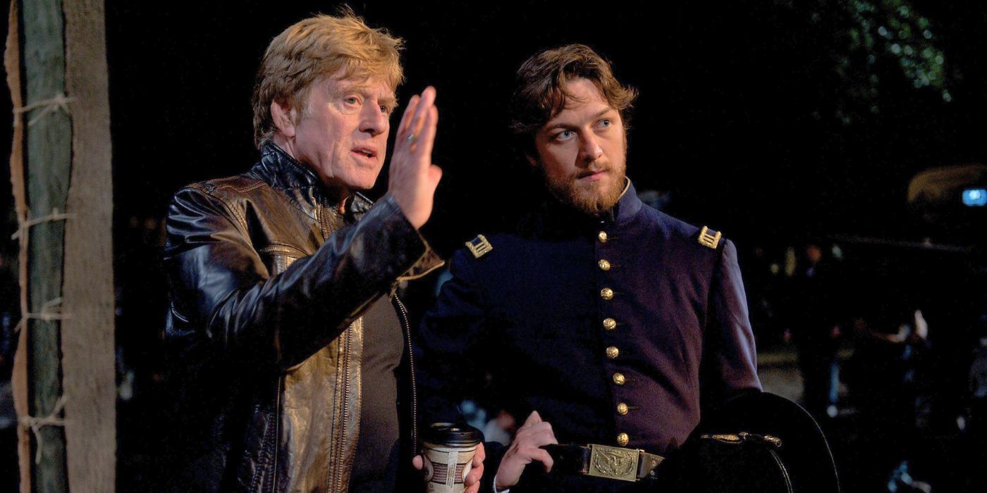 Robert Redford directing James McAvoy on the set of The Conspirator