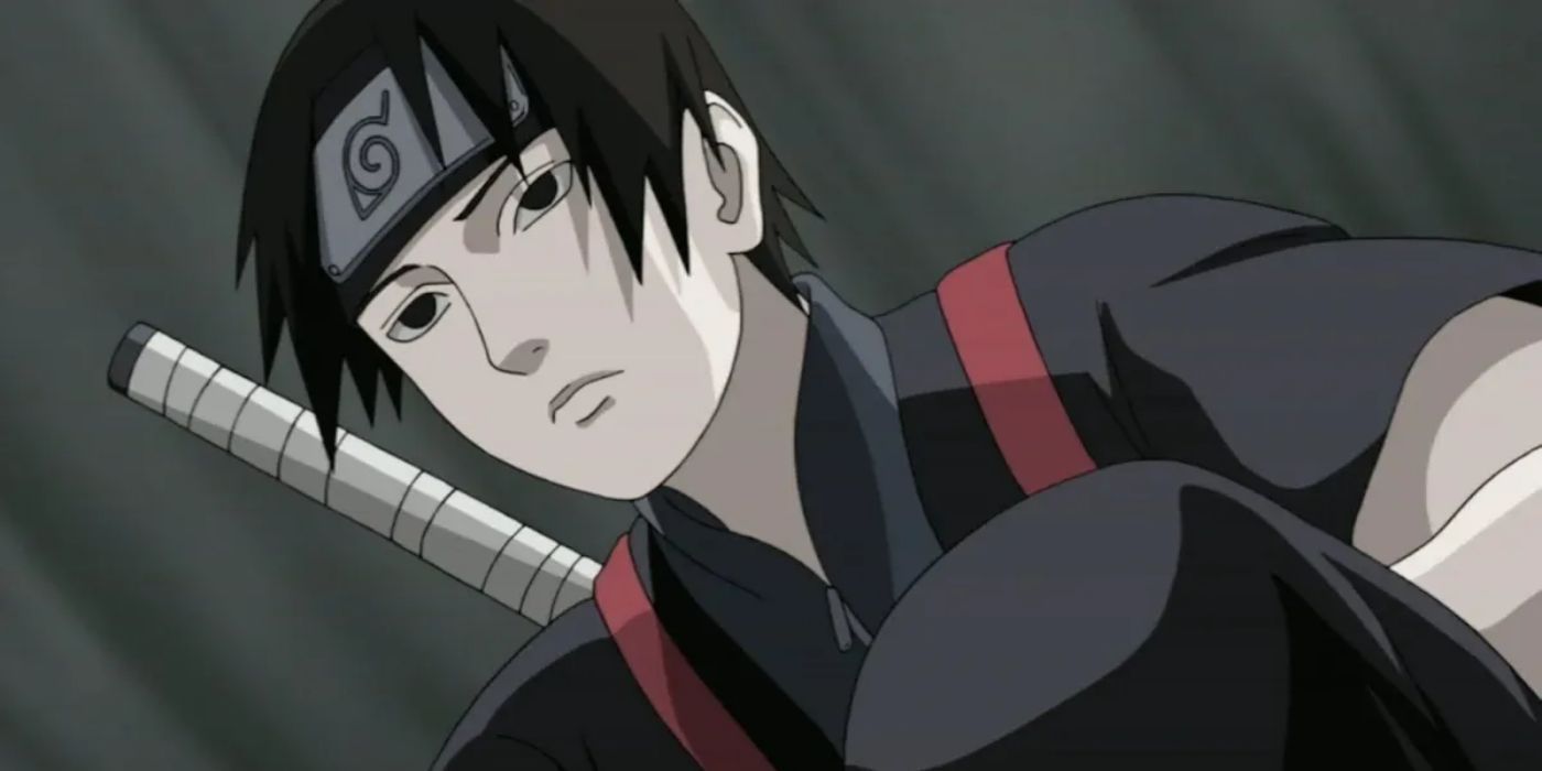 Sai from Naruto Shippuden bending low and looking serious.