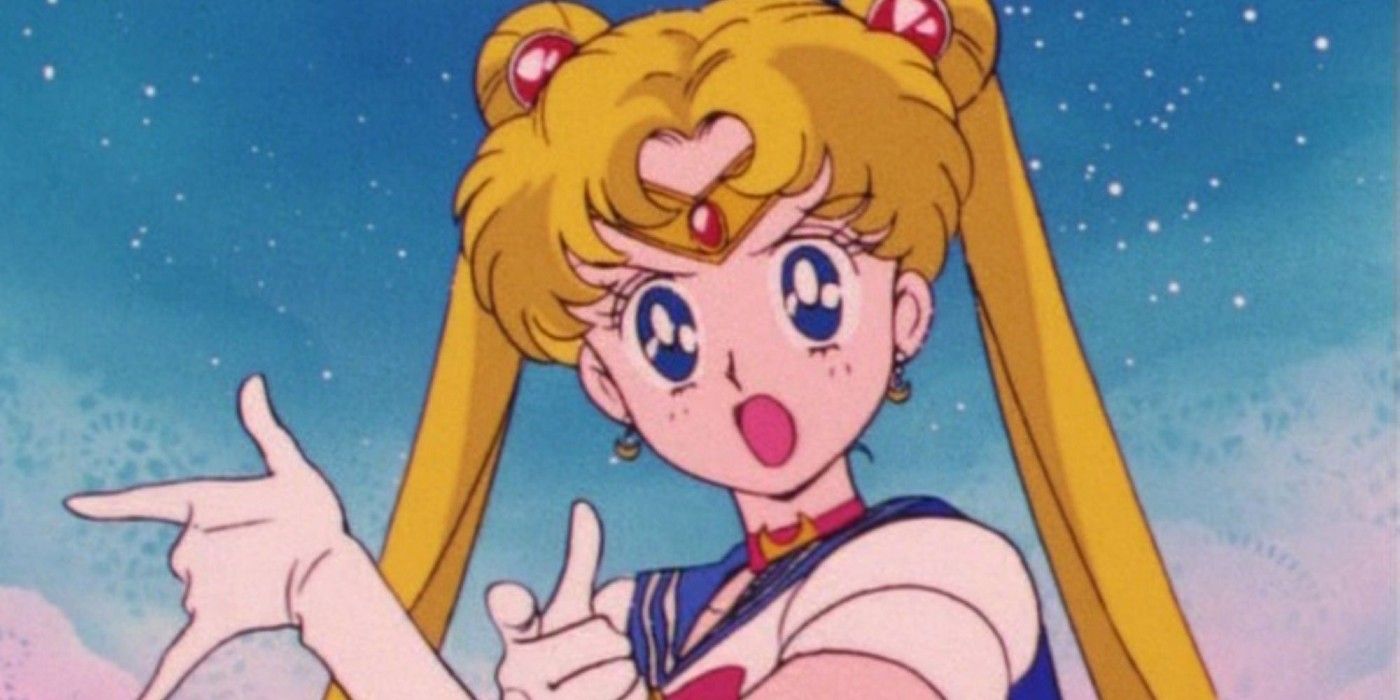 Sailor Moon strikes her infamous 'in the name of the Moon' pose in Sailor Moon.