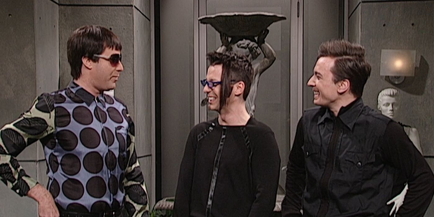 Will Ferrell subtly smiles while Sean Hayes and Jimmy Fallon laugh in a sketch from &lsquo;Saturday Night Live&rsquo;.