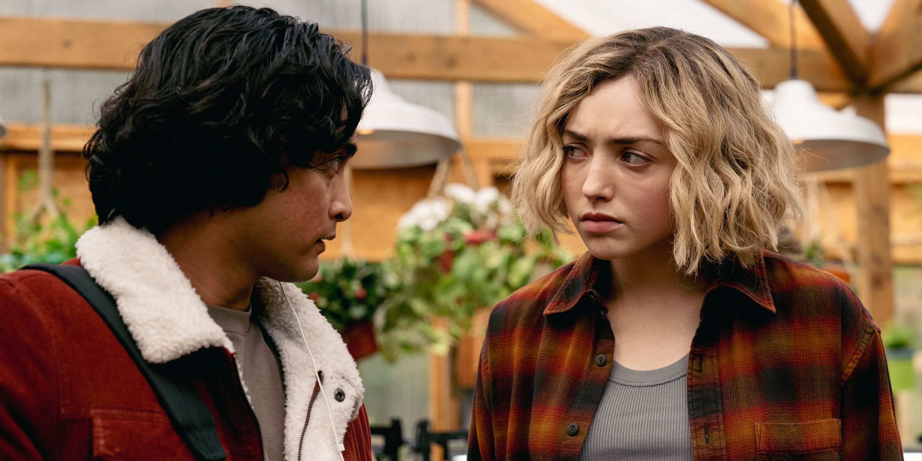 Peyton List as Maddie Nears standing next to Kristian Ventura as Simon in Season 2 of School Spirits