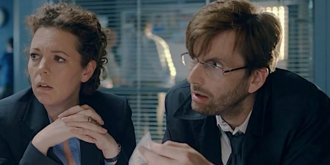 DS Ellie Miller played by Olivia Coleman and DI Alec Hardy played by David Tennant in Broadchurch.