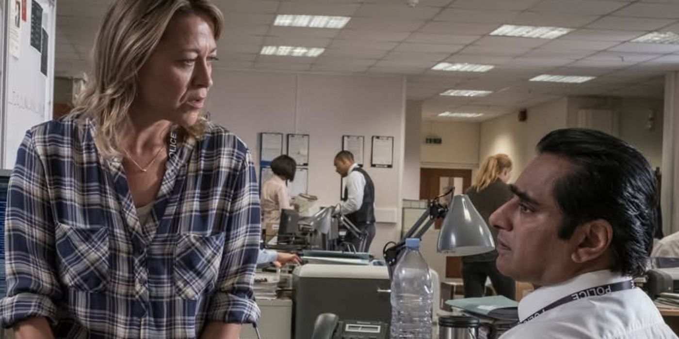 Nicola Walker as Cassie Stuart and Sanjeev Shaskar as Sunny Khan in Unforgotten