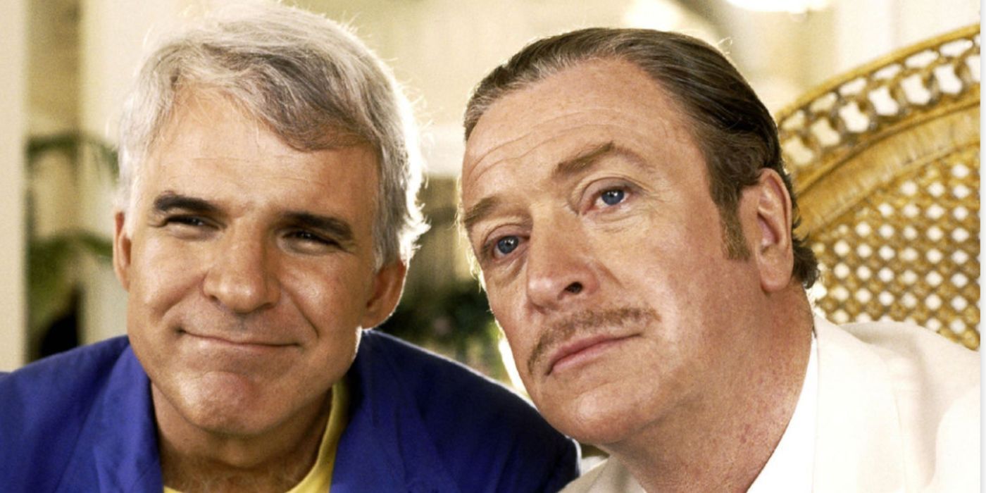Steve Martin and Michael Caine as Freddy and Lawrence wearing a blue jacket and a white jacket in &lsquo;Dirty Rotten Scoundrels&rsquo;
