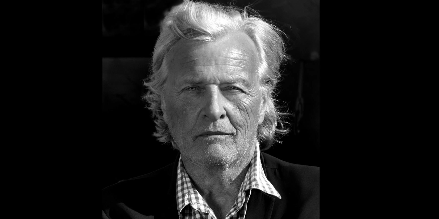 black and white head shot of Rutger Hauer in 'Like Tears in Rain'